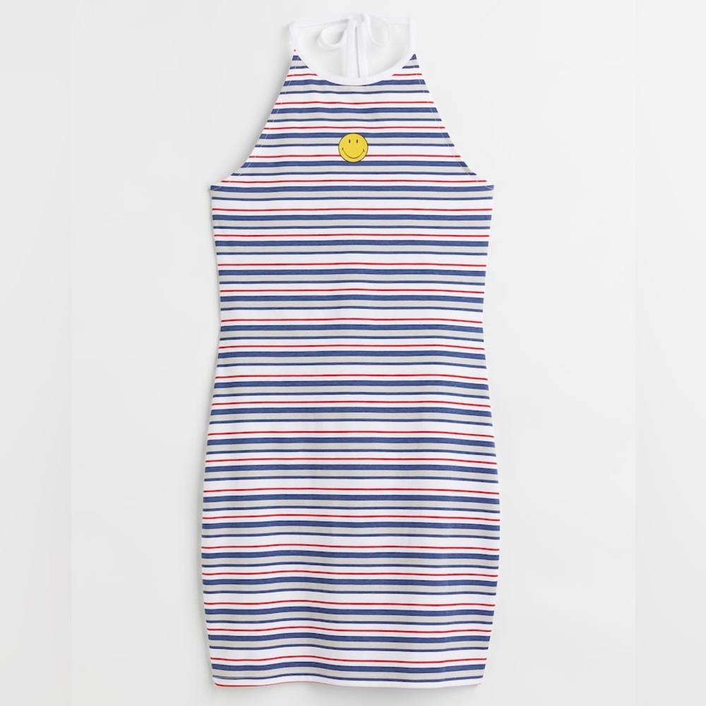 Striped Halter Dress with Smiley Face